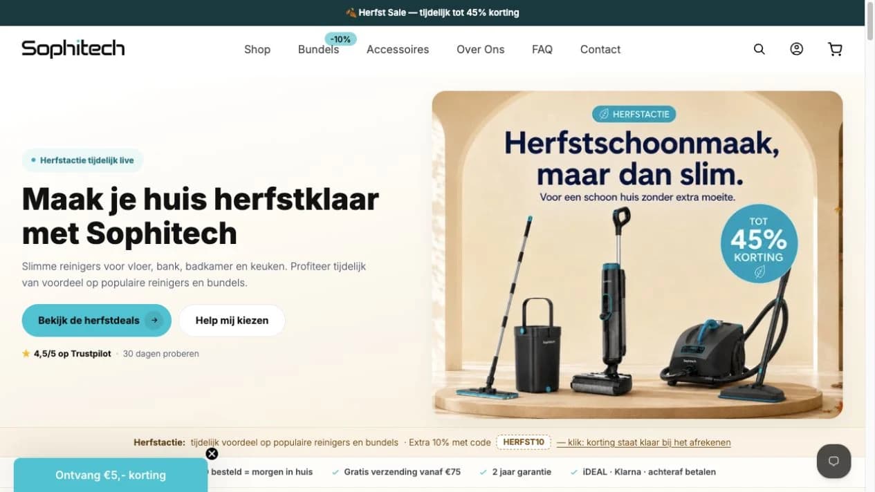 Sophitech: webshop en campagnepagina’s.